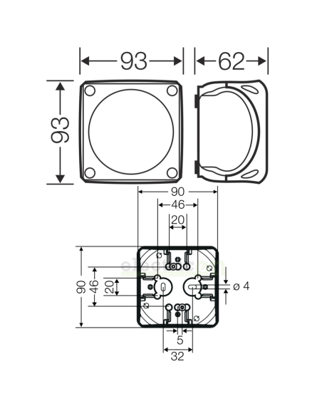 Doză de ramnificatie, aplicata, 93x93x62 mm, IP69, Hensel, KF 0200 B