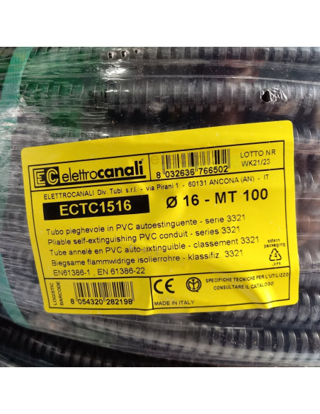 Copex tub flexibil, rola 100m, Ø16 mm, 750N, ignifug, negru, TC15, Electtrocanalli, ECTC1516