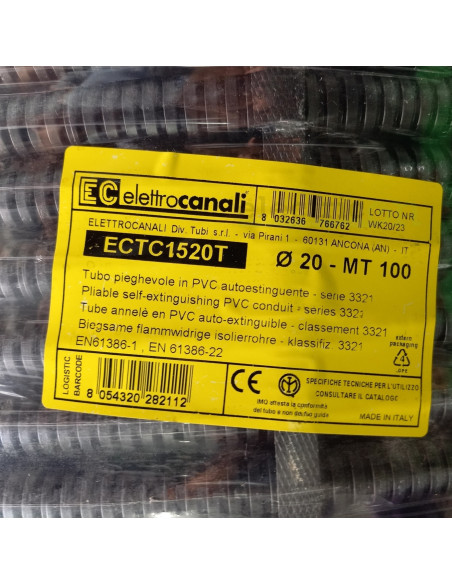 Copex tub flexibil, cu sondă, rola 100m, Ø20 mm, 750N, ignifug, negru, TC15, Electtrocanalli, ECTC1520T