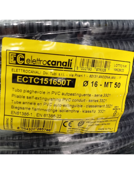Copex tub flexibil, cu sondă, rola 50m, Ø16 mm, 750N, ignifug, negru, TC15, Electtrocanalli, ECTC151650T