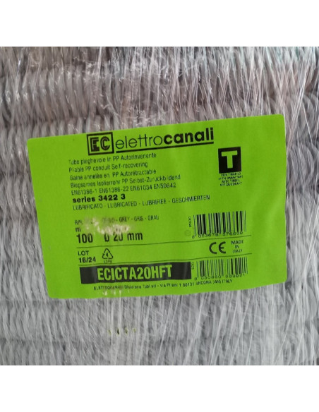 Copex tub flexibil, cu sonda, rola 100m, Ø20 mm, 1250N, ignifug, gri, TC15, Electtrocanalli, ECICTA20HFT