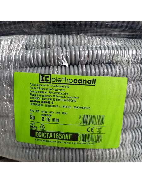 Copex tub flexibil, rola 50m, Ø16 mm, 1250N, ignifug, gri, TC15, Electtrocanalli, ECICTA1650HF
