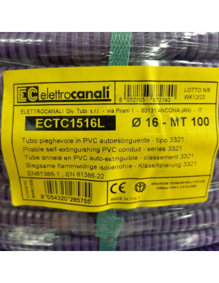 Copex tub flexibil, rola 100m, Ø16 mm, 750N, ignifug, violet, TC15, Electtrocanalli, ECTC1516L