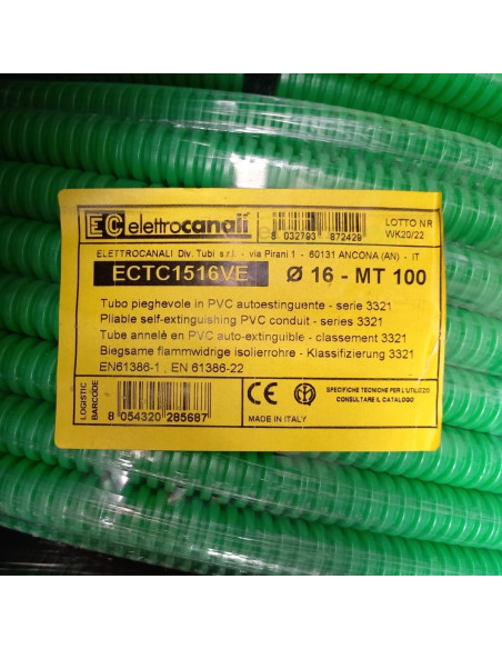 Copex tub flexibil, rola 100m, Ø16 mm, 750N, ignifug, verde, TC15, Electtrocanalli, ECTC1516VE