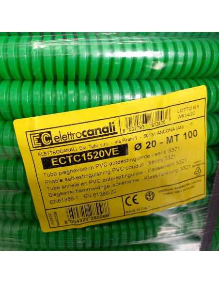 Copex tub flexibil, rola 100m, Ø20 mm, 750N, ignifug, verde, TC15, Electtrocanalli, ECTC1520VE