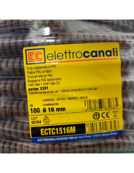 Copex tub flexibil, rola 100m, Ø16 mm, 750N, ignifug, maro, TC15, Electtrocanalli, ECTC1516M
