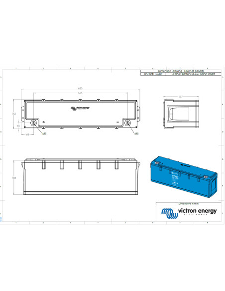 Baterie LiFePO4, 25.6V/100Ah, varianta Smart, Victron Energy, BAT524110610