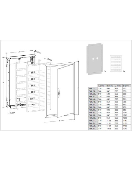 Tablou electric, metalic, 144 module, 6x24, incastrat, IP30, Hager, Univers, FWU62S