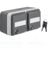 Priză 2P+E, dublă cu capac opac, aplicat, cu port etichetă și cheie, orizontală, IP55, Berker W1, Hager, 47893525
