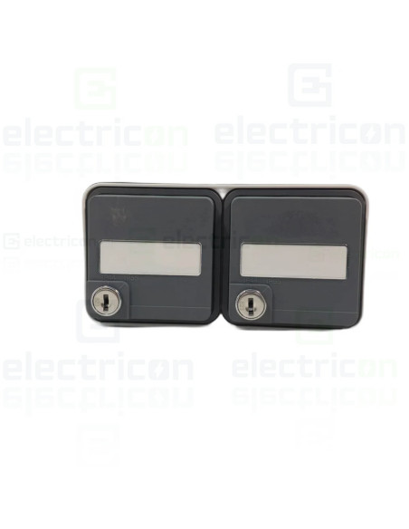 Priză 2P+E, dublă cu capac opac, aplicat, cu port etichetă și cheie, orizontală, IP55, Berker W1, Hager, 47893525