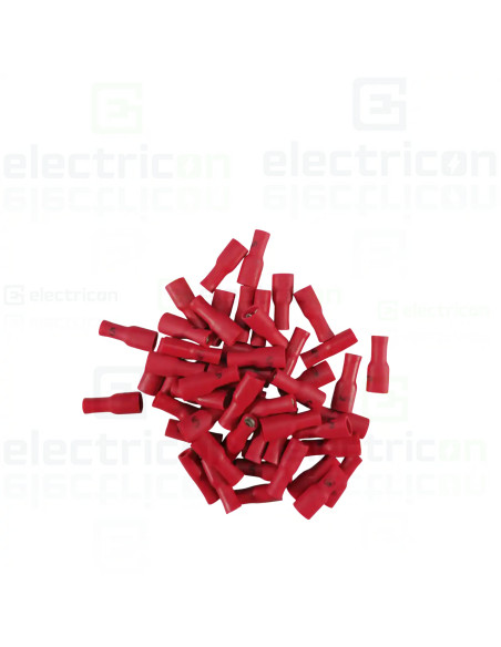 Fișă izolatoare roșu CuZn, pentru cabluri 0,5 – 1,5 mm² 4.8x0.5 Forch 3709 858