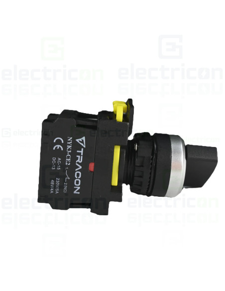 Comutator 2 poziții, cu braț, 1×NO+1×NC, 5A/230V AC-15, IP65, Tracon Electric, NYK3-S21BK