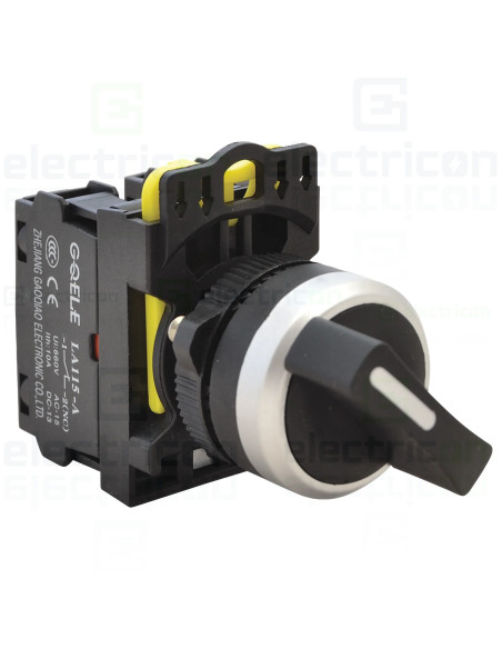 Comutator 2 poziții, cu braț, 1×NO+1×NC, 5A/230V AC-15, IP65, Tracon Electric, NYK3-S21BK