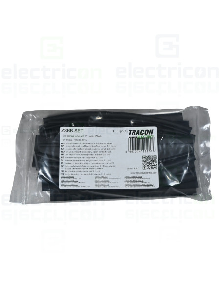 Set tuburi contractabil, raport contractie 2:1, negru, 15x150mm, poliolefin, Tracon Electric, ZSBB-SET