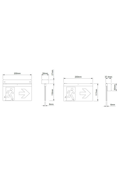 Corp de iluminat de siguranta (tip EXIT) K9 montaj universal autonomie 8h autotest 20m IP40 3W LED, Schrack, NLK9MU003S