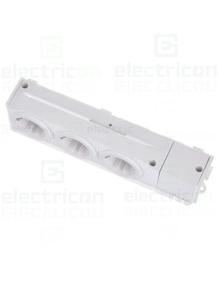 Priză triplă Schuko (priză șină DIN), universală, rotativă în 3 căi, înșurubat, Hager, VZ00AS