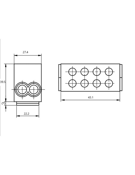 Clema derivatie, fixare pe sina, gri FLE-25 2×25mm2 / 2×25mm2, 400VAC, 101A Tracon Electric, FLE-25