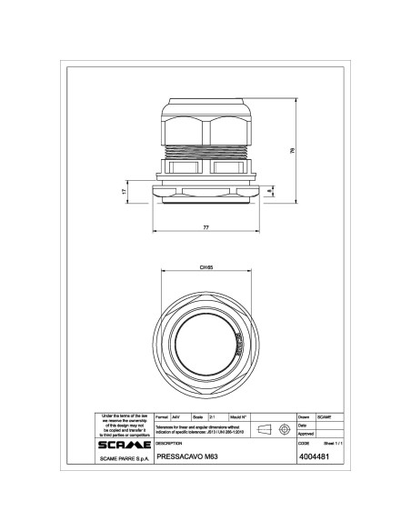 Presetupa din thermoplastic M63/1.5, IP68, Scame, 805.5463
