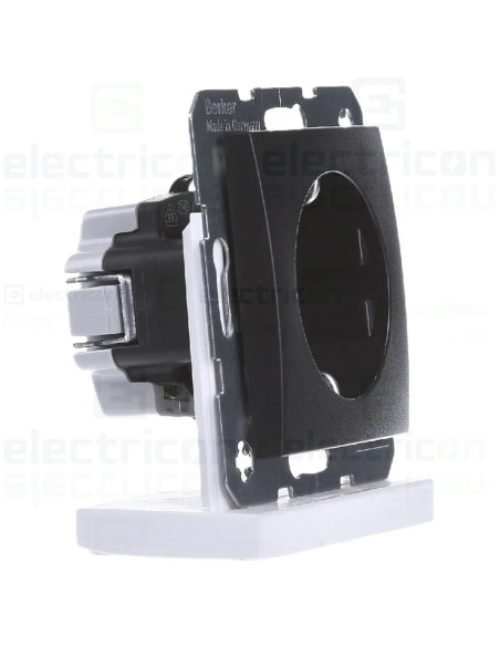 Priză schuko, 250 VAC, 16A, antracit, mat, Berker B.3/B.7, Hager, 47431606