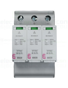 Descarcator PV la supratensiune, tip T2, 600V, 20A, 50kA, 3 module, ETITEC C T2 PV 600/20, ETI. 002440735