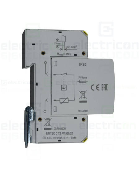 Descarcator PV la supratensiune, tip T2, 550V, 20A, 40kA, 2 module, ETITEC C T2 PV 550/20, ETI. 002440429