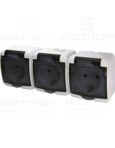 Priza triplă 2P+E, cu capac transparent, montaj aplicat, alb, IP54, ETI, 004668024