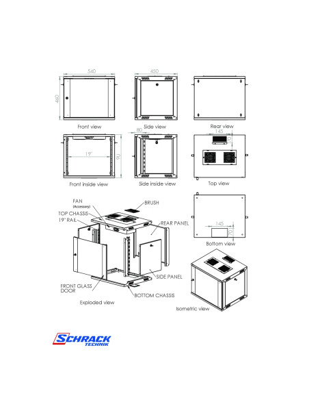 Dulap electric tip Rack, DTW, 9U, 460x540x450, 19", Schrack, DTWE095445
