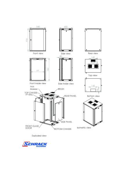 Dulap electric tip Rack, DTW, 16U, 773x540x450, 19", Schrack, DTWE165445