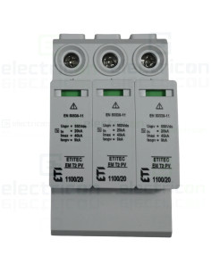 Descarcator PV la supratensiune, TIP T2, 1100VDC, 3 module, ETITEC EM T2 PV 1100/20Y, ETI, 002440623