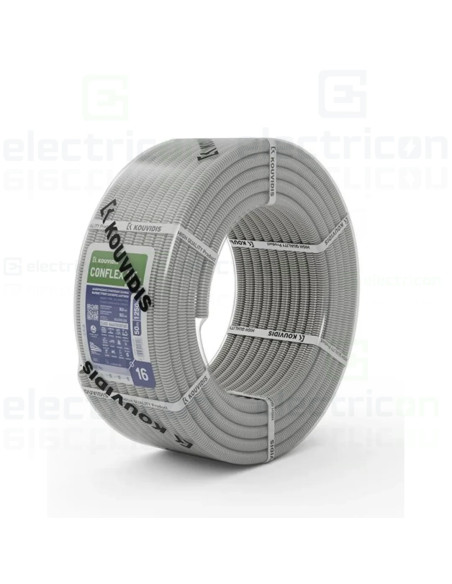Copex tub protecție flexibil, gri, 16mm, 1250N, rola 50 metri, Conflex HF IAS, Kouvidis, 2004016