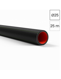 Copex tub flexibil, rezistent la UV pentru cabluri telecomunicatii, rola 25 metri, negru - rosu, 25mm, 750N, DUROFLEX Kouvidis