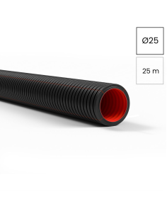 Copex tub flexibil, 25mm, 750N, rezistent la UV, rola 25 metri, negru (ext.) - rosu (int.), DUROFLEX PLUS ISR, Kouvidis, 2050025