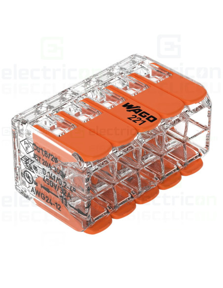 Clemă legătură doza pentru cablu lițat, 2x5x4mm² (10 conductori, 5 per rând), 4 mm², Wago, 221-420