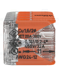 Clemă legătură doza pentru cablu lițat, 2x5x4mm² (10 conductori, 5 per rând), 4 mm², Wago, 221-420 2