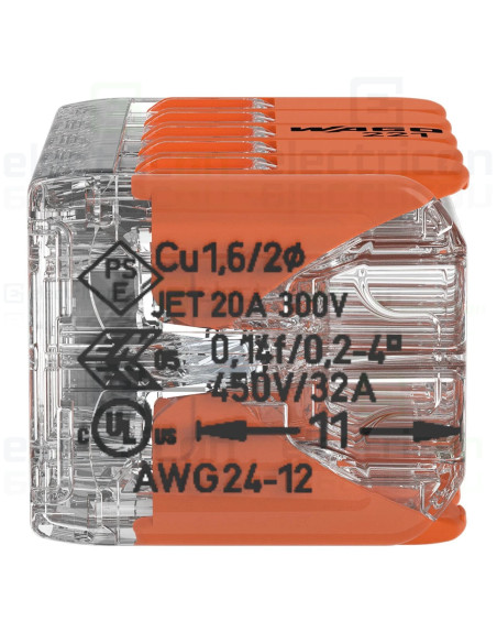 Clemă legătură doza pentru cablu lițat, 2x5x4mm² (10 conductori, 5 per rând), 4 mm², Wago, 221-420