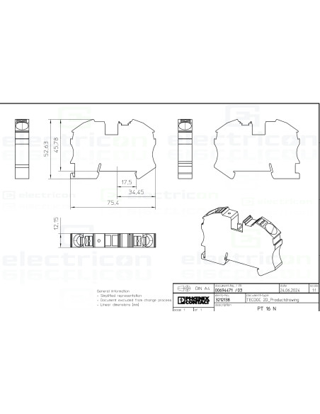 Clema șir, de trecere, 2 conexiuni, 16 mm²,gri, PT 16 N, Phoenix Contact, 3212138