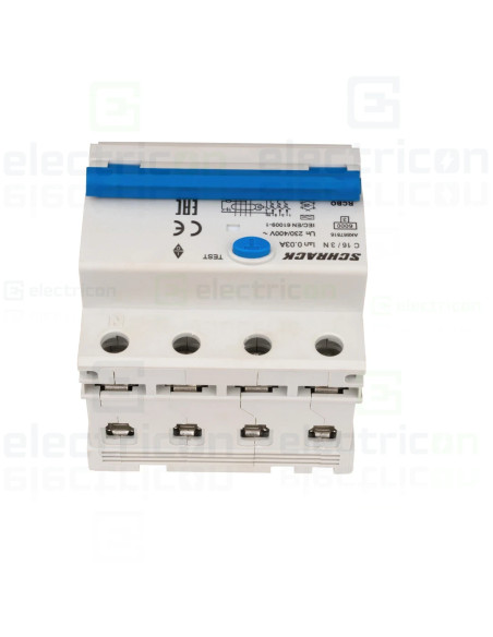 Intrerupator diferential RCBO, 3P+N, 30mA, 6kA, curba C, tip A, 16A, Amparo, Schrack, AK667816
