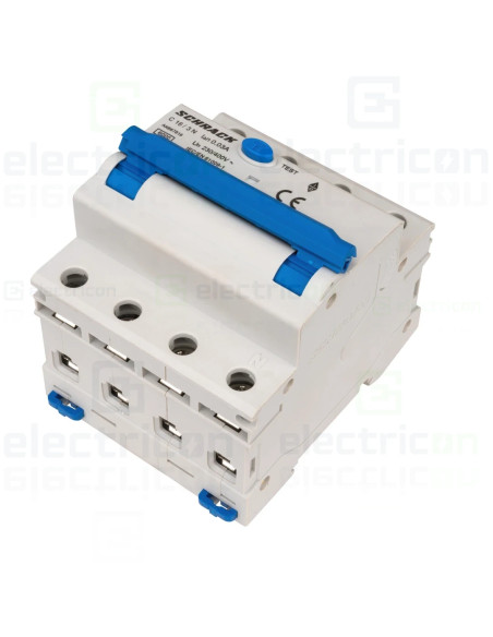 Intrerupator diferential RCBO, 3P+N, 30mA, 6kA, curba C, tip A, 16A, Amparo, Schrack, AK667816