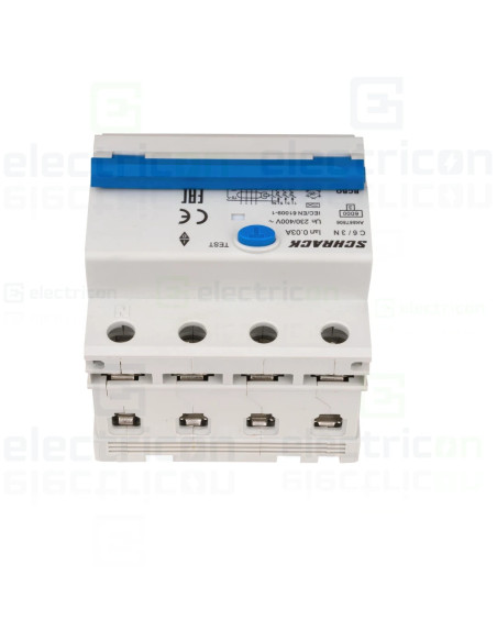 Intrerupator diferential RCBO, 3P+N, 30mA, 6kA, curba C, tip A, 6A, Amparo, Schrack, AK667806