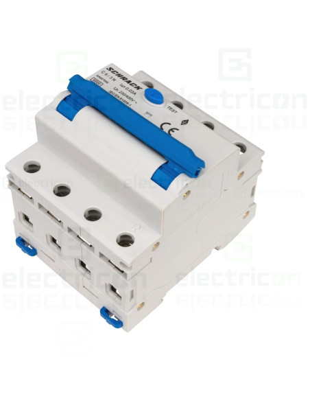 Intrerupator diferential RCBO, 3P+N, 30mA, 6kA, curba C, tip A, 6A, Amparo, Schrack, AK667806