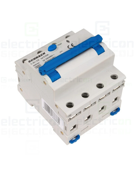 Intrerupator diferential RCBO, 3P+N, 30mA, 6kA, curba C, tip A, 40A, Amparo, Schrack, AK667840
