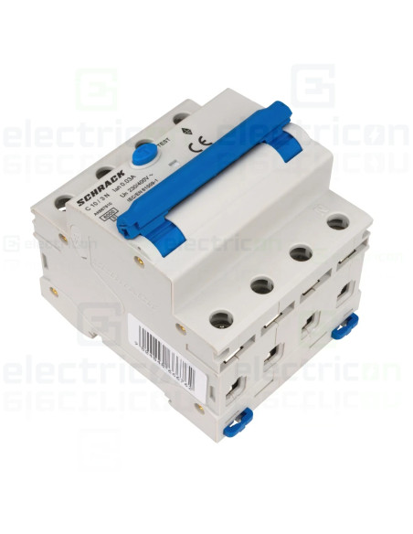 Intrerupator diferential RCBO, 3P+N, 30mA, 6kA, curba C, tip A, 10A, Amparo, Schrack, AK667810