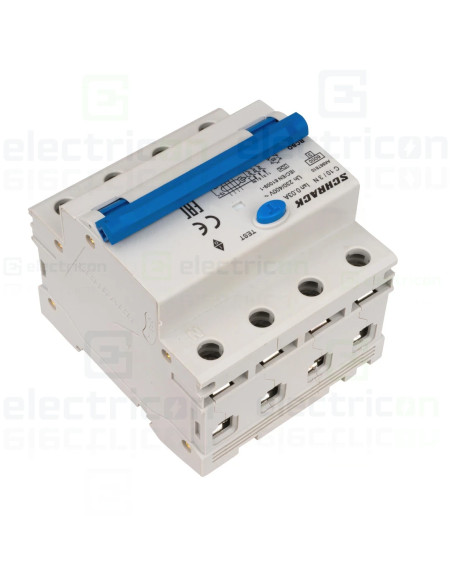 Intrerupator diferential RCBO, 3P+N, 30mA, 6kA, curba C, tip A, 10A, Amparo, Schrack, AK667810