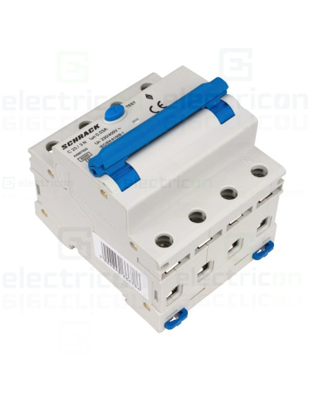 Intrerupator diferential RCBO, 3P+N, 30mA, 6kA, curba C, tip A, 20A, Amparo, Schrack, AK667820