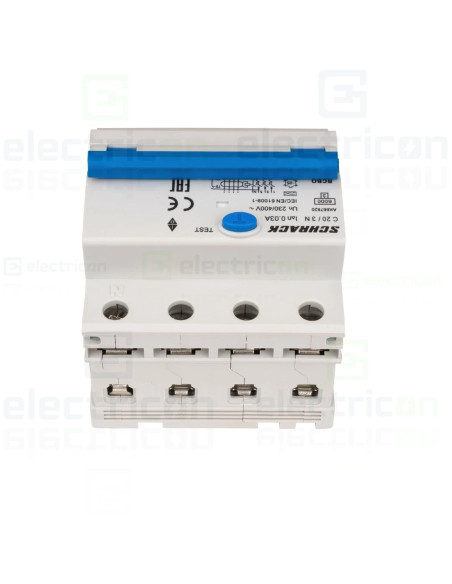 Intrerupator diferential RCBO, 3P+N, 30mA, 6kA, curba C, tip A, 20A, Amparo, Schrack, AK667820