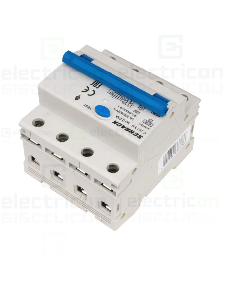 Intrerupator diferential RCBO, 3P+N, 30mA, 6kA, curba C, tip A, 20A, Amparo, Schrack, AK667820