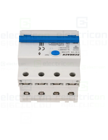 Intrerupator diferential RCBO, 3P+N, 30mA, 6kA, curba C, tip A, 32A, Amparo, Schrack, AK667832