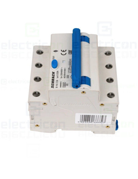 Intrerupator diferential RCBO, 3P+N, 30mA, 6kA, curba B, tip A, 16A, Amparo, Schrack, AK668816