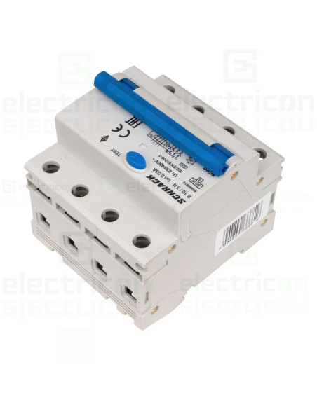 Intrerupator diferential RCBO, 3P+N, 30mA, 6kA, curba B, tip A, 10A, Amparo, Schrack, AK668810