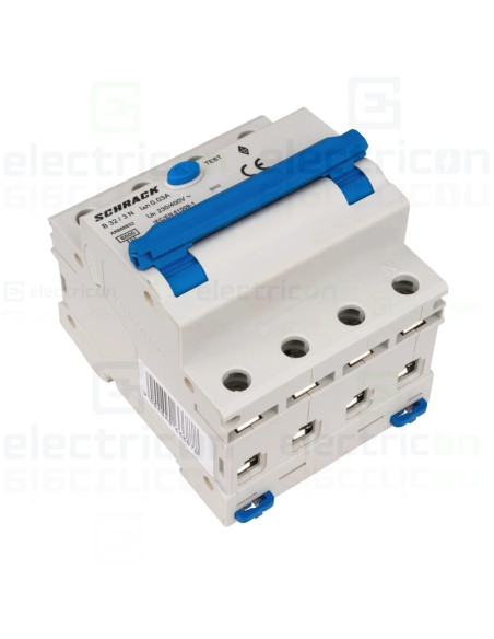 Intrerupator diferential RCBO, 3P+N, 30mA, 6kA, curba B, tip A, 32A, Amparo, Schrack, AK668832